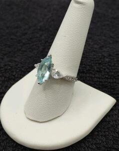 Size 9 Aquamarine Princess Cut Ring