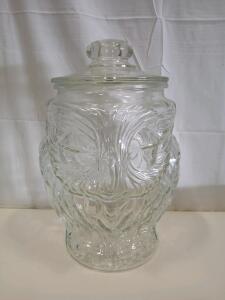 Vintage Owl-Shaped Clear Glass Jar, Approx. 1 Gallon Capacity