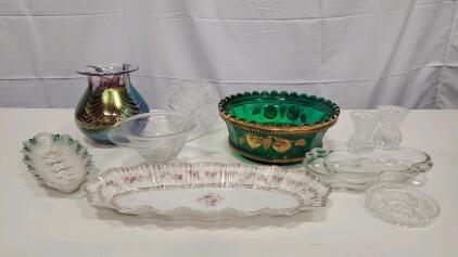 Multi-Color Glass & Ceramic Decorative Set with Iridescent and Gold Accents