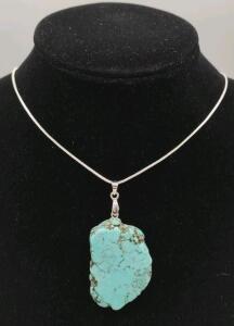 68.90ct. Turquoise Freeform Gemstone 23" .925 Necklace
