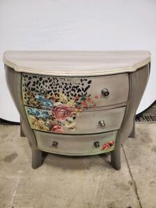 Vintage Painted Chest of Drawers, Floral & Leopard Design, 3-Drawer