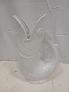 White Dartmouth Pottery Gurgle Jug, Ceramic Fish Pitcher, Made in England