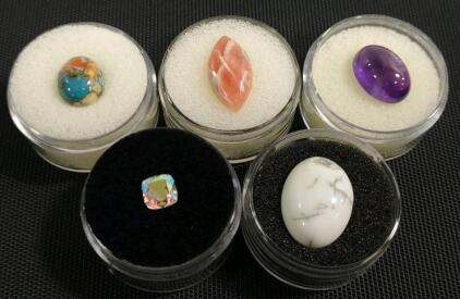 (5) Assorted Gemstones + Cabochons in Gem Jars