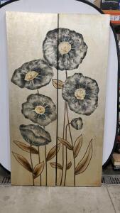 Floral Impressionistic Wall Art Panels, Beige/Blue/Gold, 24x48 inches