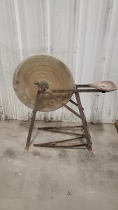 Antique Pedal-Powered Sharpening Stone Grinder, 24&rdquo; Wheel, Steel Frame, Tractor Seat