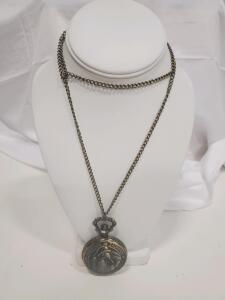 Firefighter Commemorative Quartz Pocket Watch Pendant, Brass-Tone, Tradition Sacrifice Design