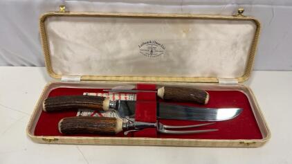 Latham & Owen Excalibur Sheffield Carving Knife Set &ndash; Antler Handles, 3-Piece, Boxed