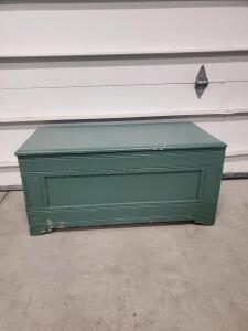 Vintage Wooden Blanket Chest, Green Painted, 40"x17"x19", Pine, Hinged Lid