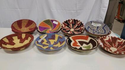 (12) Assorted Color Hand Woven Baskets
