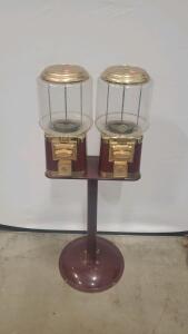 Dual Bulk Candy/Gumball Vending Machine, 2 x 25&cent;, Burgundy/Gold, Stand, Metal/Plastic Construction