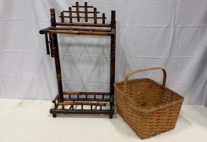 Vintage Bamboo Decor Rack & Vintage Woven Basket