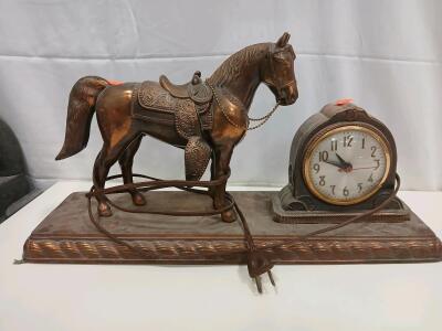 Sessions Electric Mantel Clock with Horse Figurine, USA, 1930s-1940s