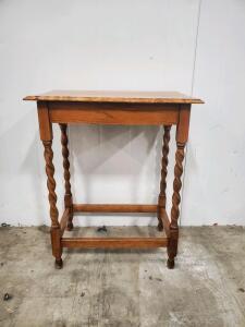 Wooden Side Table, Spiral Legs, Medium Brown, 24x14x30 inches