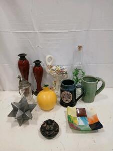 Assorted Decorative and Ceramic Items with River City Brewing Co Mug