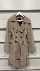 London Fog Women's Small Trench Coat, Double-Breasted, Plaid Lining, Belted, Beige