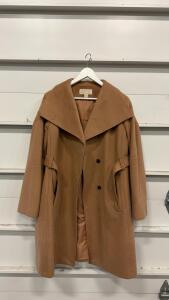 Michael Michael Kors Camel Wool Blend Belted Overcoat, Women&rsquo;s XL, Double-Breasted, Dominican Republic