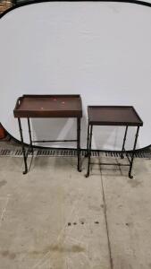 Antique Style Nesting Tables, Wood and Metal, Dark Brown, Casters