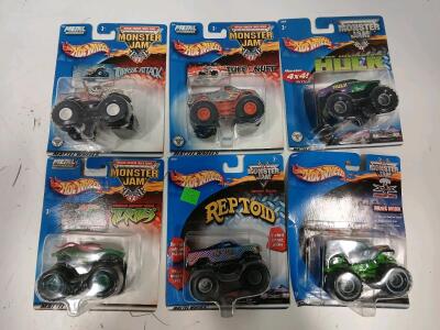 (6) Vintage Hot Wheels Monster Jam Collectables Including Hulk And Reptoid
