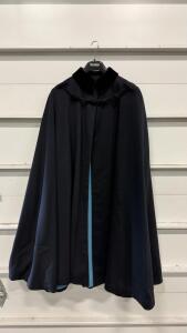 Vintage Luxenberg Military Dress Cape, Black Wool, Blue Lining, Velvet Collar, NY Tailor