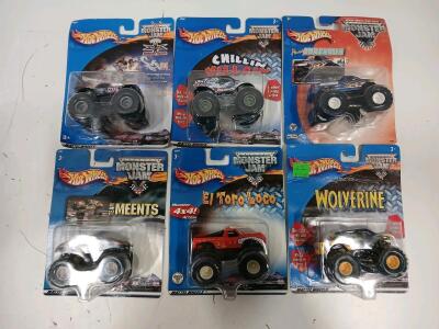 (6) Vintage Hot Wheels Monster Jam Collectables Including Wolverine And Sting