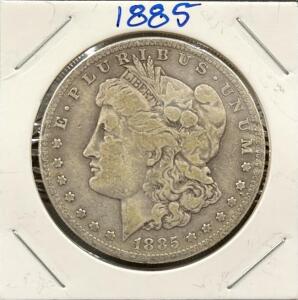 1885 Morgan Silver Dollar, Philadelphia, 90% Silver, Circulated, One Dollar Coin, 38.1mm