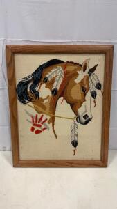 Vintage Retro Cross Stitch of Tribal Horse 18&rdquo;x22&rdquo;