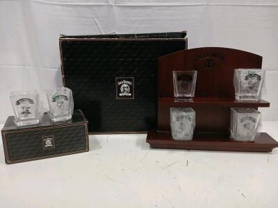 Jack Daniel's Master Distillers Shot Glass Set with Wooden Stand, 2006