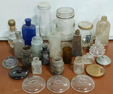 Assorted Vintage Glass Bottles & Decor