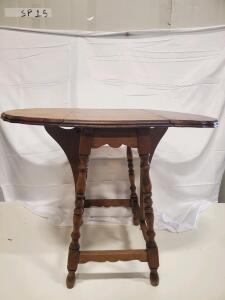 Vintage Drop-Leaf Table, Turned Legs, Medium-Dark Stain, Approx. 44"x18"x29" (Leaves Up)