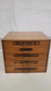 Clark's O.N.T. 5-Drawer Oak Spool Cabinet, Antique Thread Advertising Display, Circa 1890s