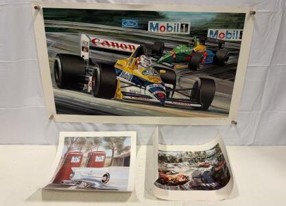(1) 33&rdquo;x19&rdquo; F1 Print By David Lord (2) 12&rdquo;x14&rdquo; Car Prints