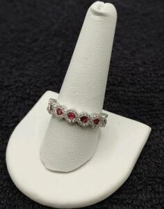 Size 9&frac12; 5-Stone Red Ruby .925 Ring