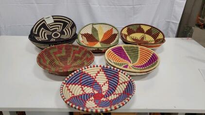 (12) Assorted Color Hand Woven Baskets