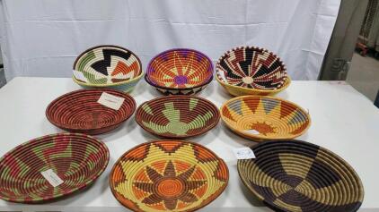 (12) Assorted Color Hand Woven Baskets