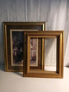 (1) Gold-Painted Wood Frame & (1) Vintage Picture Wall Art