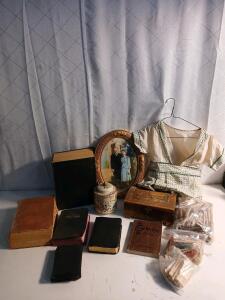 (1) Homemade Clothing Line Pin Holder (1) 12"x8"x7" World Dictionary & More