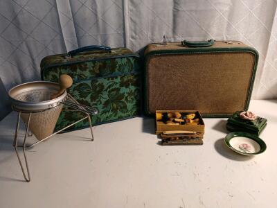 (2) Vintage Train Travel Cases (2) Vintage Straight Blade Razors & More