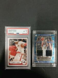 2004 Bazooka LeBron James PSA NM-MT 8, Stephen Curry Panini Select Jersey Patch