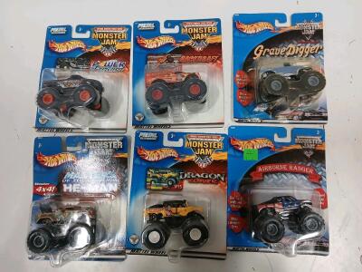 (6) Vintage Hot Wheels Monster Jam Collectables Including Backdraft And Grave Digger
