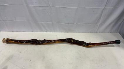 Handcrafted Decorative Walking Stick, Resin Star Handle, Lion Inlay, Stones, 51" Wood Cane