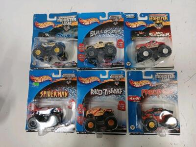 (6) Vintage Hot Wheels Monster Jam Collectables Including Predator And Hun Slinger