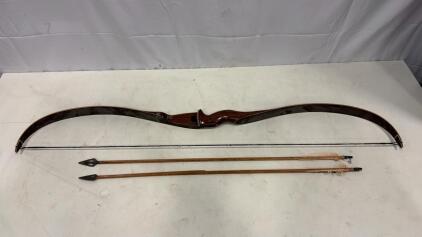 54" AMO 47# One-Piece Recurve Bow, Serial OC6661, with Two Wooden Arrows