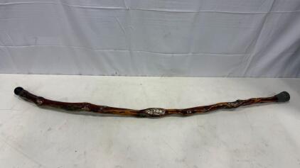 Handcrafted Wood Walking Stick, Embedded Crystals, Unique Artistic Cane, 50" Lacquered Finish