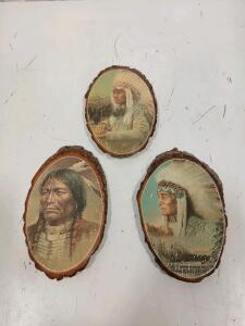 (3) Native American 6" Wood Wall Decor