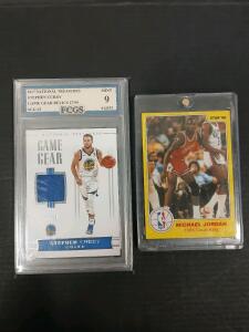 2017 Panini National Treasures Stephen Curry Game Gear Relics Card, 1986 Michael Jordan Court King