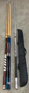 Bud Light, Miller Genuine Draft & Sportcraft Pool Cue Lot (4 Cues), 58" Length, Case Included