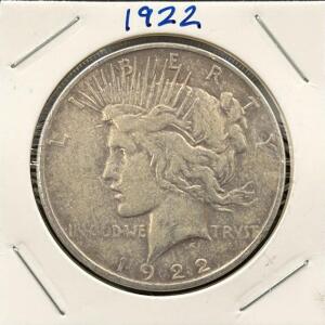 1922 Peace Dollar Silver Coin, Circulated, 90% Silver, No Mint Mark, 1.5" Diameter, US