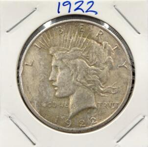 1922 Peace Silver Dollar, $1 Coin, 90% Silver, Philadelphia Mint, Circulated, 38.1mm Diameter