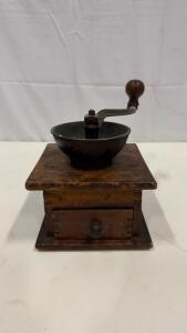Antique Wood And Cast Iron Manuel Coffee Grinder