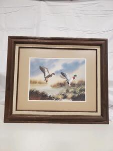 Larry Johnson 1977 Mallard Ducks Framed Signed Wildlife Art Print, 24"x30" Wood Frame